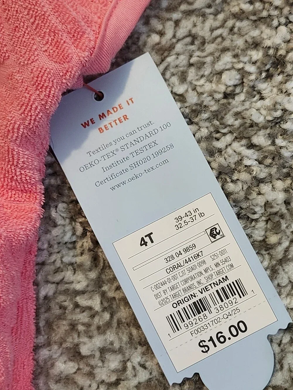 NWT Cat & Jack Toddler Girls' Seashell Embossed Hooded Swim Cover Up Dress